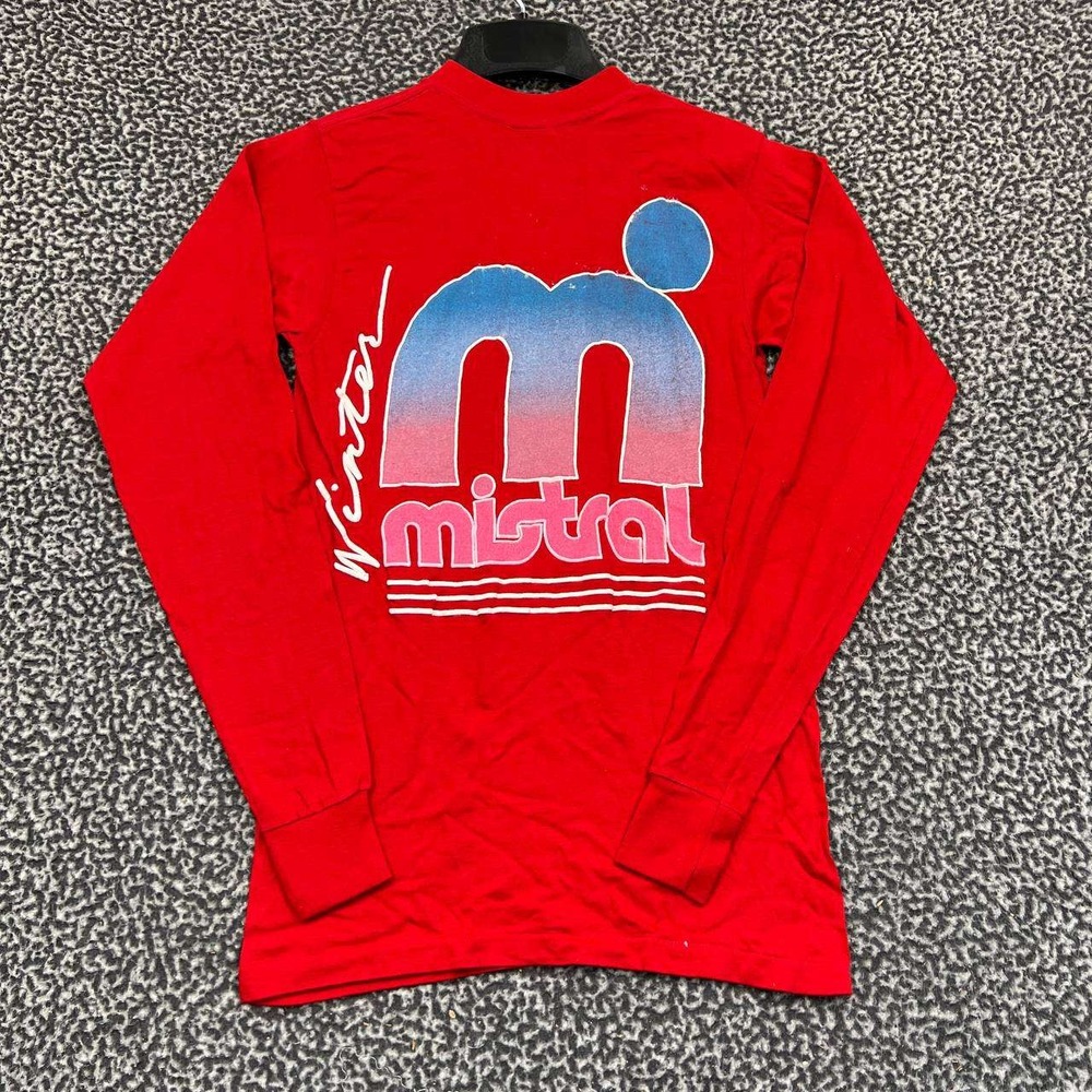 Vintage Mistral Logo Shirt Small Red Long Sleeve Crew Neck Deadstock‎ New